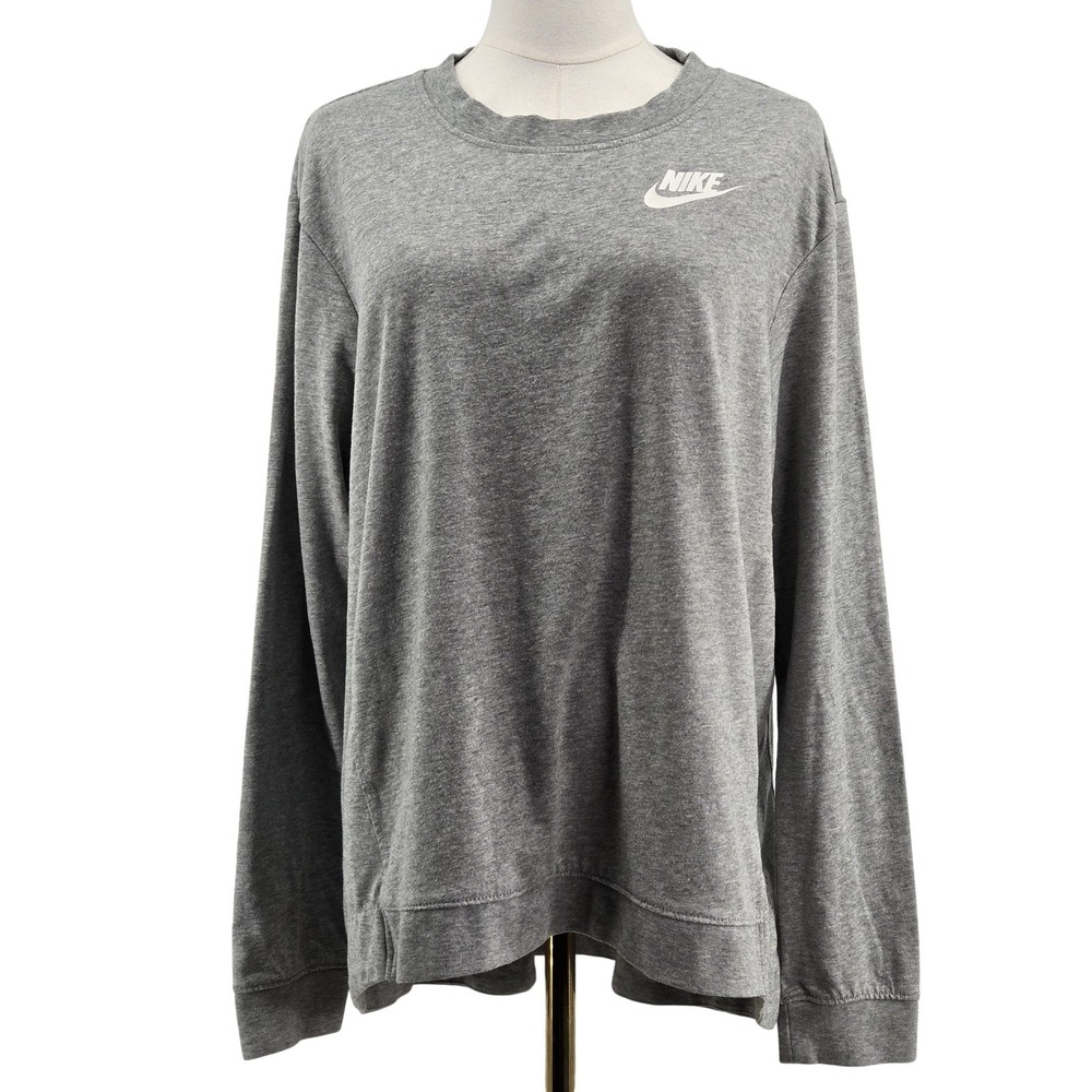 Nike Sweatshirt Unisex XL Gray Pullover Crewneck Graphic Swoosh Logo Long Sleeve